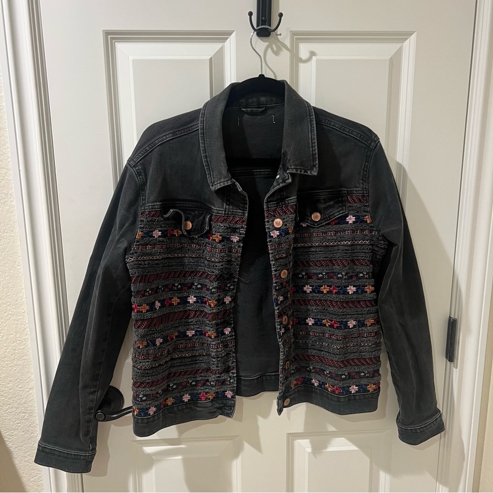Vintage boho black wash denim jacket
